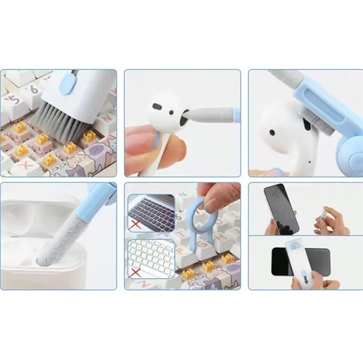 7-in-1 Bluetooth-compatible Earphone Cleaning Pen Phone Keyboard Dust Removal Brush Cleaning Tools Set - Blue