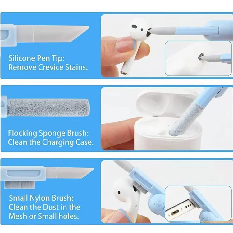 7-in-1 Bluetooth-compatible Earphone Cleaning Pen Phone Keyboard Dust Removal Brush Cleaning Tools Set - Blue