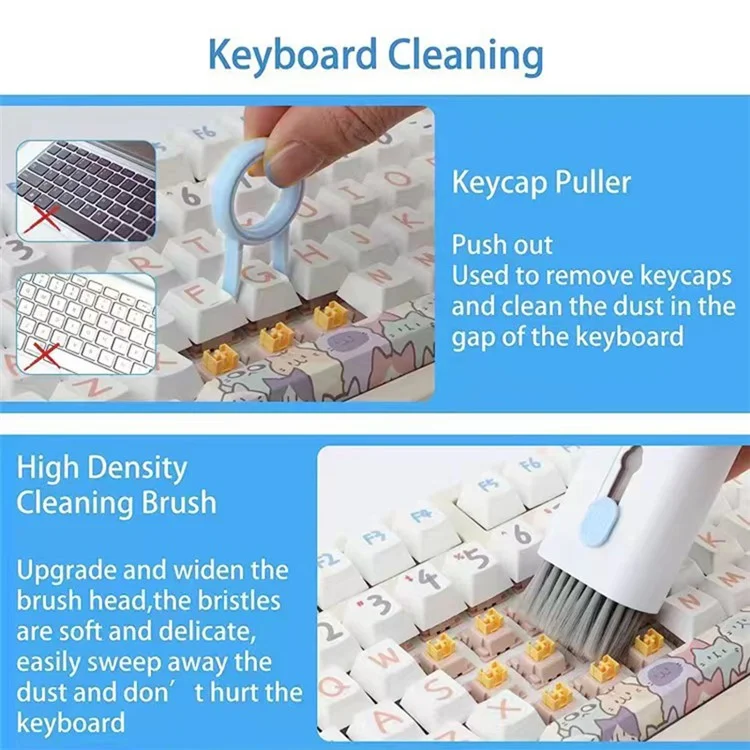 7-in-1 Bluetooth-compatible Earphone Cleaning Pen Phone Keyboard Dust Removal Brush Cleaning Tools Set - Blue