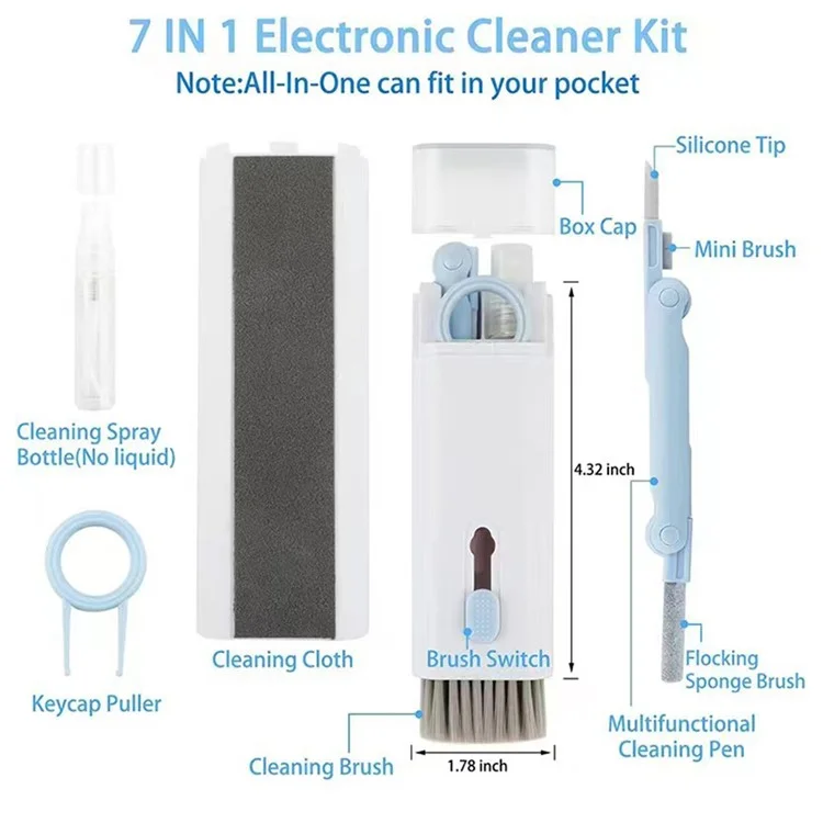 7-in-1 Bluetooth-compatible Earphone Cleaning Pen Phone Keyboard Dust Removal Brush Cleaning Tools Set - Blue