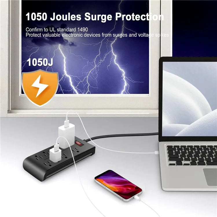 U8 US Plug Surge Protection Power Strip Charging Station Powerstrip with 8 Outlets
