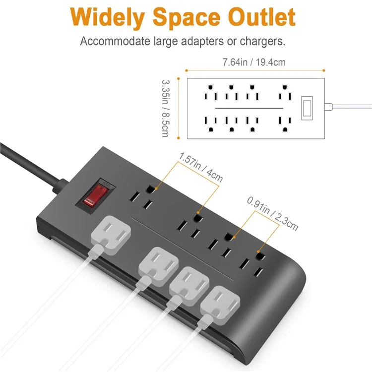 U8 US Plug Surge Protection Power Strip Charging Station Powerstrip with 8 Outlets