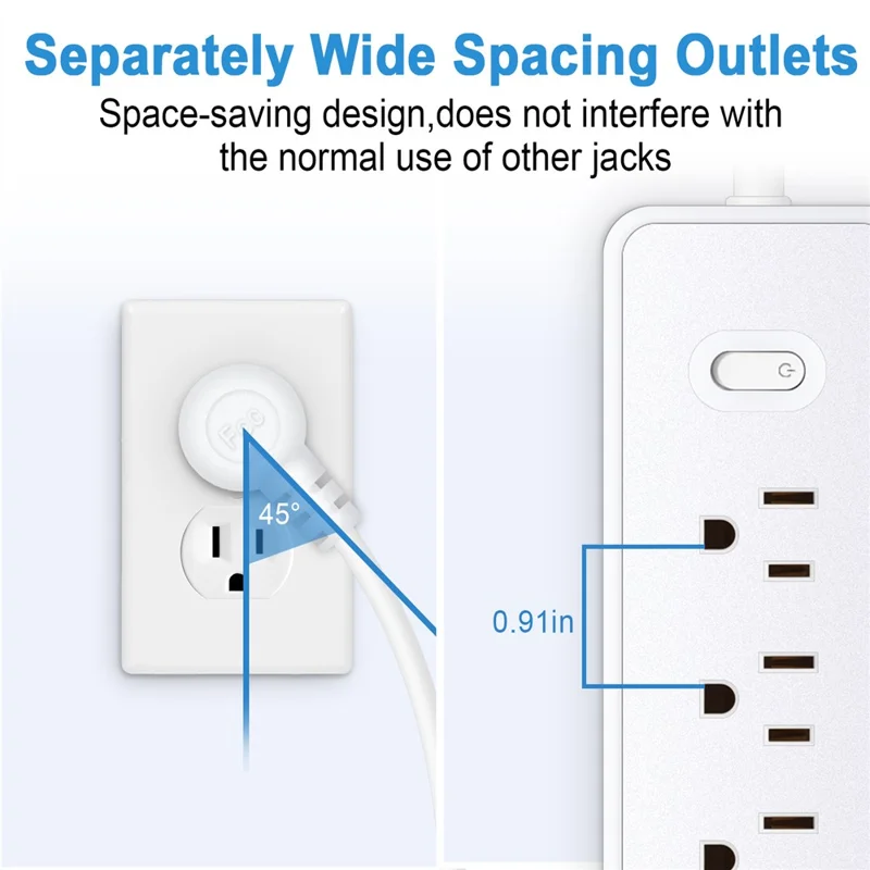 EL-10 Us-stecker-puls-streifen-ladestation Mit 5 Wechselstrom-steckdosen + 3 Usb-anschlüsse - Weiß