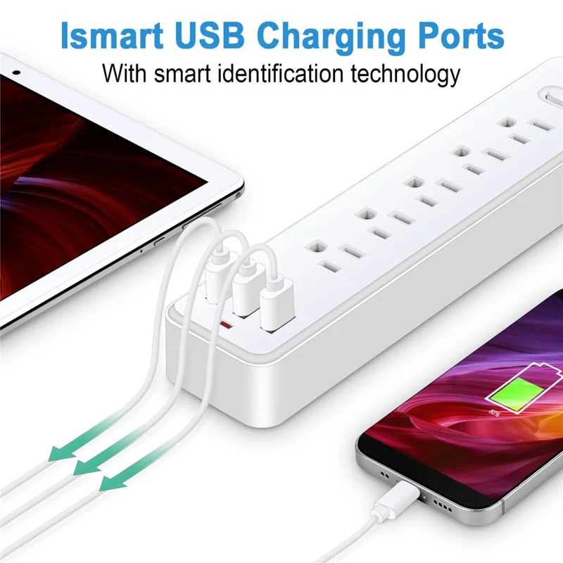 EL-10 Us-stecker-puls-streifen-ladestation Mit 5 Wechselstrom-steckdosen + 3 Usb-anschlüsse - Weiß