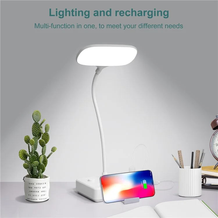 LD-4 Dimmable Desk Lamp US Plug Table Reading Light with 2 USB and 4 AC Outlets for Home, Hotel