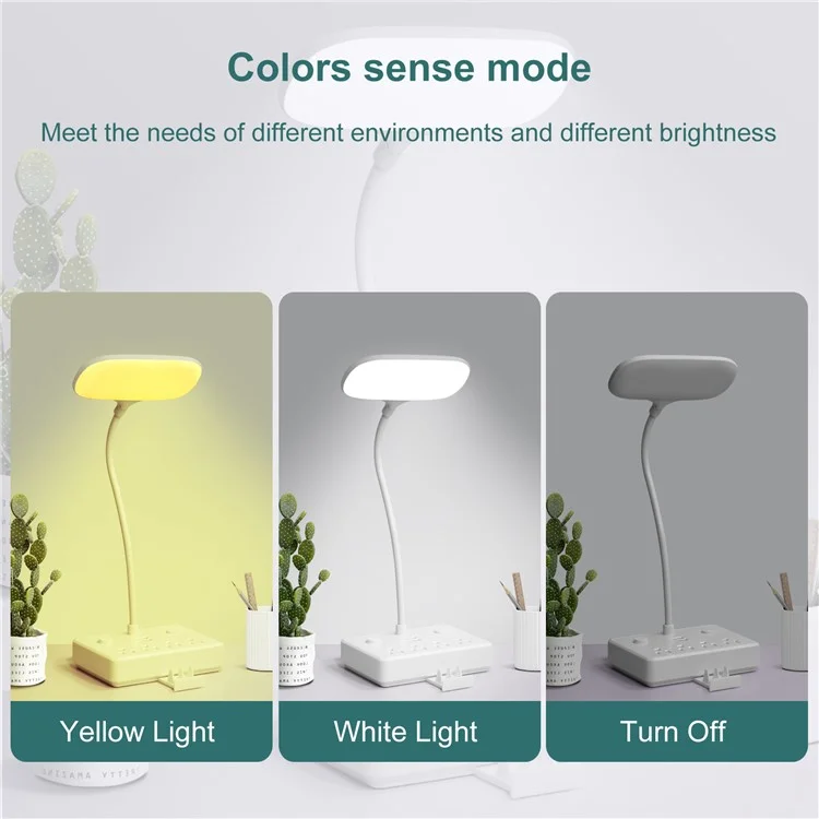 LD-4 Dimmable Desk Lamp US Plug Table Reading Light with 2 USB and 4 AC Outlets for Home, Hotel