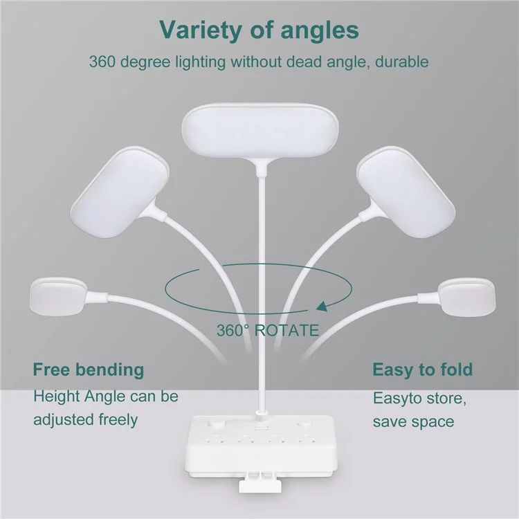 LD-4 Dimmable Desk Lamp US Plug Table Reading Light with 2 USB and 4 AC Outlets for Home, Hotel