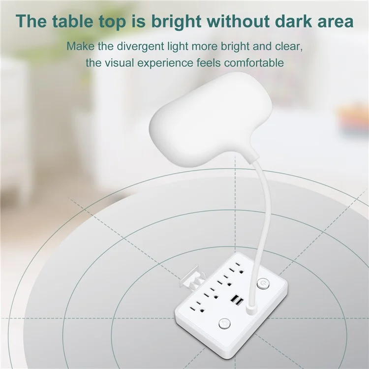 LD-4 Dimmable Desk Lamp US Plug Table Reading Light with 2 USB and 4 AC Outlets for Home, Hotel
