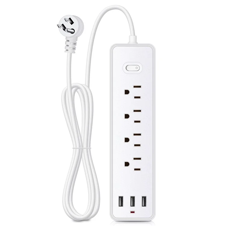 EL-09 US Plug Surge Protection Power Strip Charging Station with 4 AC Outlets and 3 USB Ports - White