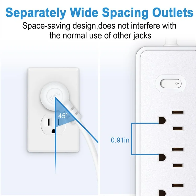 EL-09 US Plug Surge Protection Power Strip Charging Station with 4 AC Outlets and 3 USB Ports - White