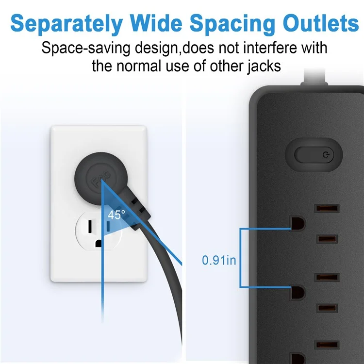 EL-09 US Plug Surge Protection Power Strip Charging Station with 4 AC Outlets and 3 USB Ports - White