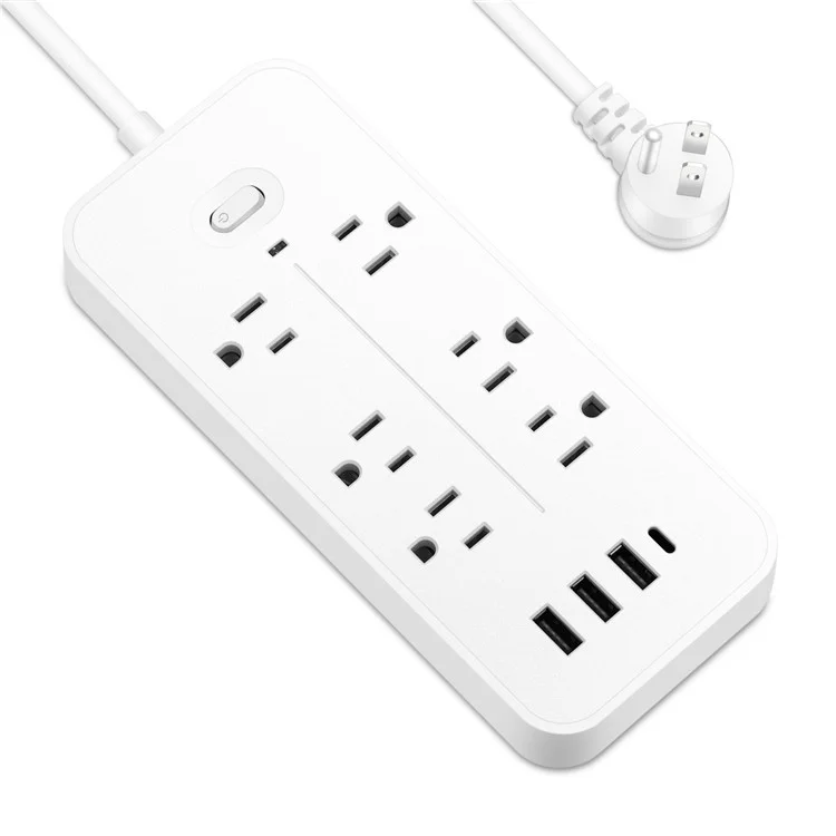 EL-06 US Plug Surge Protection Power Strip Charging Station with 6 AC Outlets, 3 USB and 1 Type-C