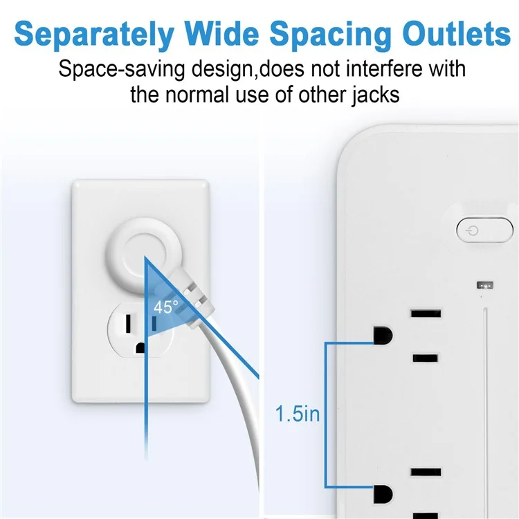 EL-06 US Plug Surge Protection Power Strip Charging Station with 6 AC Outlets, 3 USB and 1 Type-C