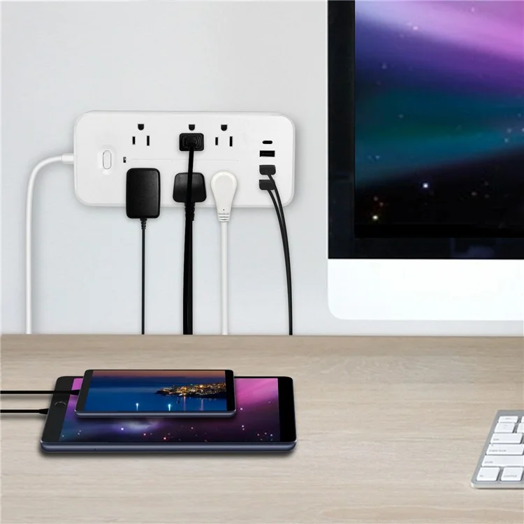 EL-06 US Plug Surge Protection Power Strip Charging Station with 6 AC Outlets, 3 USB and 1 Type-C