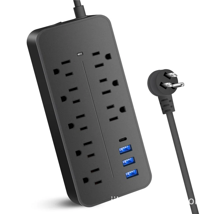 EL-08 US Plug Surge Protection Power Strip Charging Station with 8 AC Outlets, 3 USB and 1 Type-C