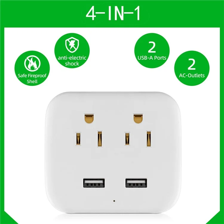 EL-03 US Plug Socket Extender 2 AC Outlets + 2 USB Ports Charging Socket