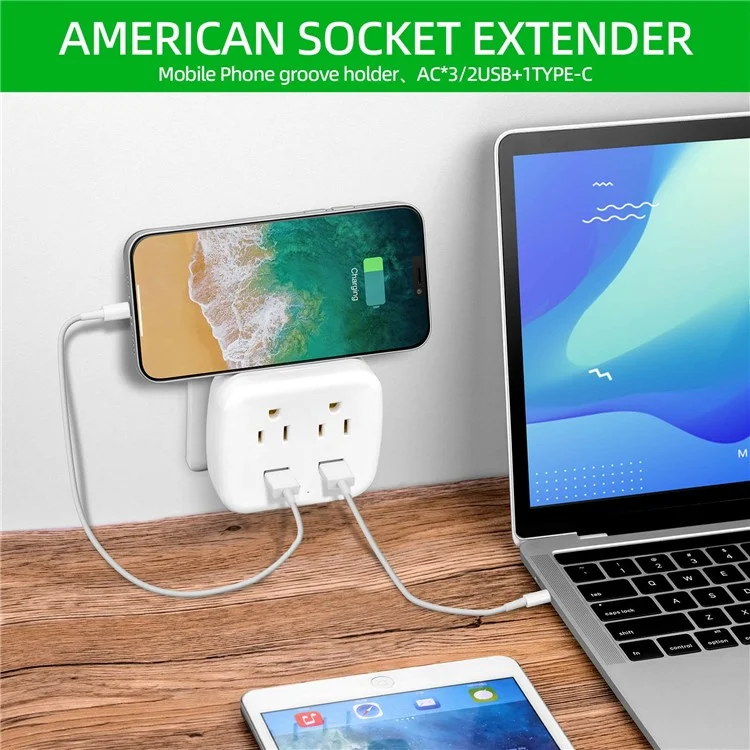 EL-03 US Plug Socket Extender 2 AC Outlets + 2 USB Ports Charging Socket