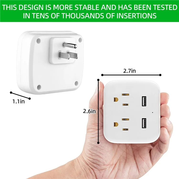 EL-03 US Plug Socket Extender 2 AC Outlets + 2 USB Ports Charging Socket