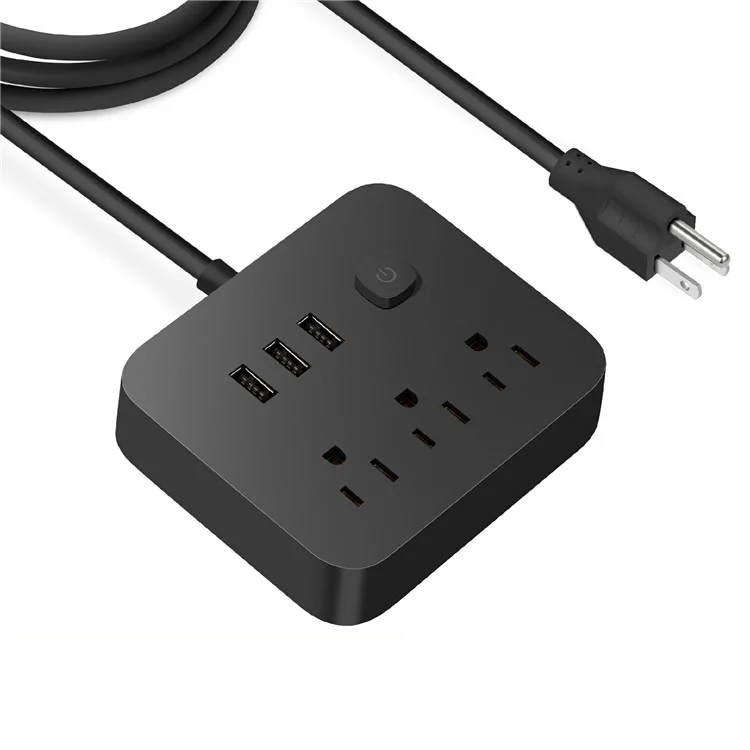 EL-01 US Plug Power Strip 600J Surge Protector Power Socket with 3 Outlets + 3 USB