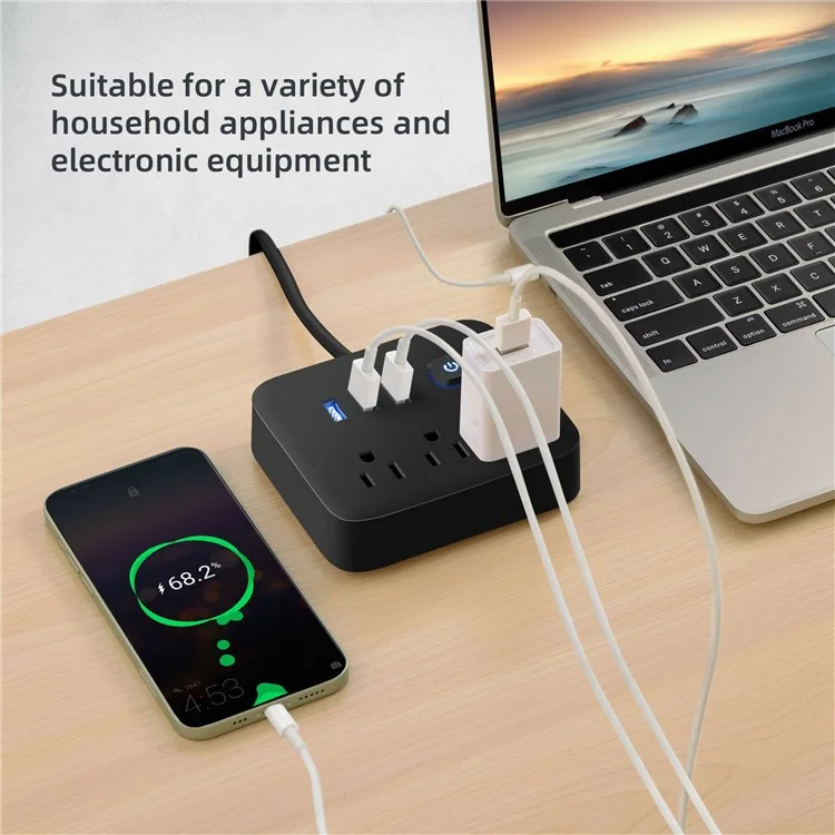 EL-01 US Plug Power Strip 600J Surge Protector Power Socket with 3 Outlets + 3 USB