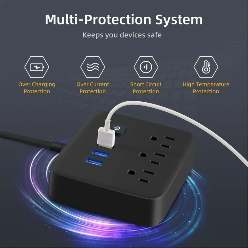 EL-01 US Plug Power Strip 600J Surge Protector Power Socket with 3 Outlets + 3 USB