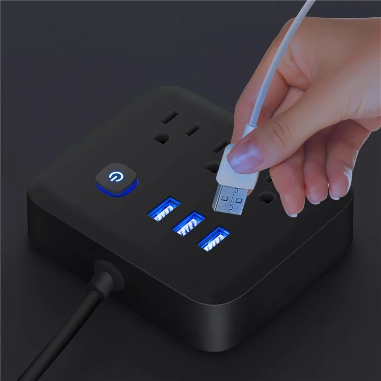 EL-01 US Plug Power Strip 600J Surge Protector Power Socket with 3 Outlets + 3 USB