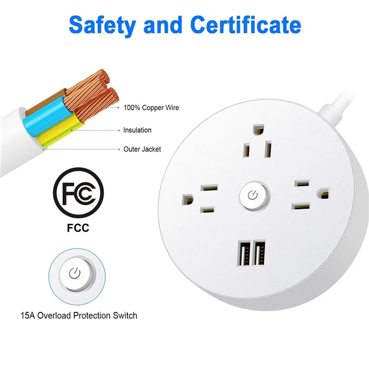 EL-13 US Pugl Pull Hanging Travel Power Strip 3 AC Tools 2 Estação de Carregamento Portátil USB