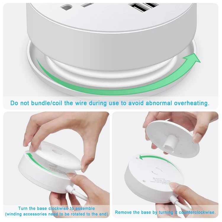 EL-13 3 AC + 2 Usb Small Disc Shape Power Strip Com Cabo de Extensão de 3,6 Pés, Plugue Dos Eua