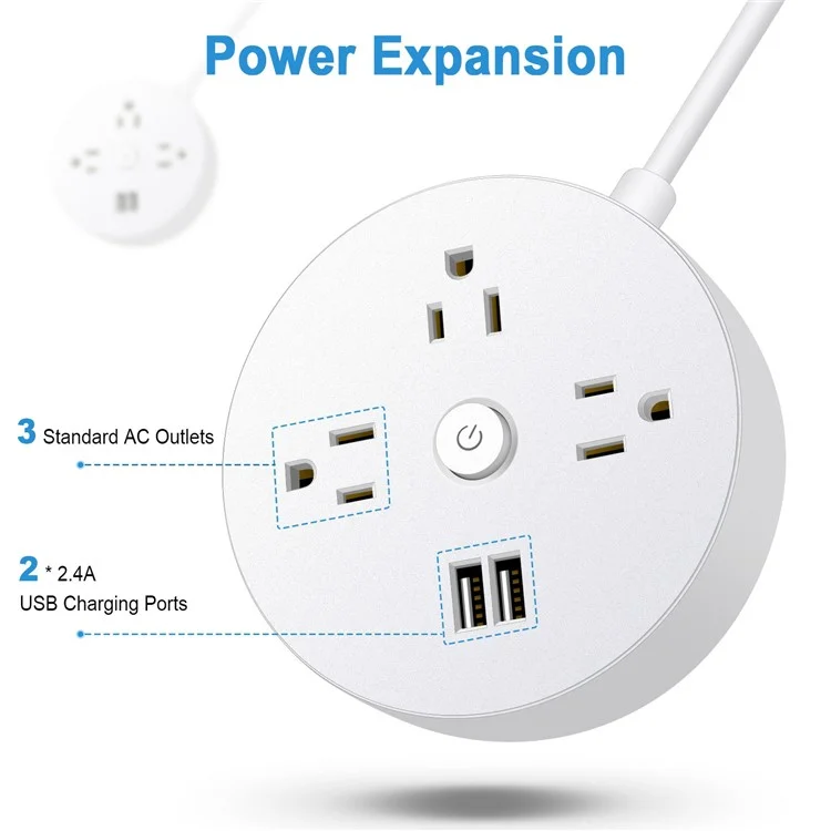 EL-13 3 AC + 2 Usb Small Disc Shape Power Strip Com Cabo de Extensão de 3,6 Pés, Plugue Dos Eua