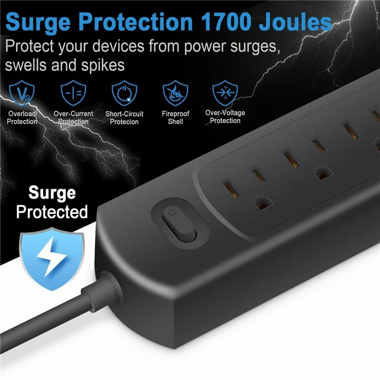 U6 US Plug Power Strip Charging Station Power Socket with 6 Widely Spaced Outlets