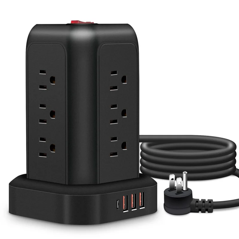 T12 Us-steckturm-stromstreifen 12 Wechselstromauslass + 3 USB + 1-c-port-portum-ladestation Typ-c