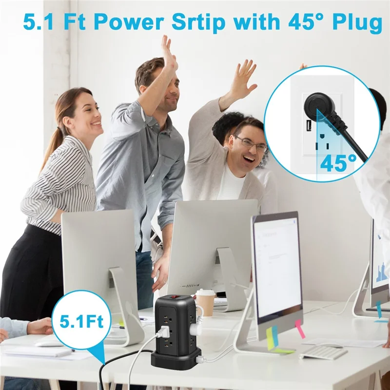 T12 Us-steckturm-stromstreifen 12 Wechselstromauslass + 3 USB + 1-c-port-portum-ladestation Typ-c