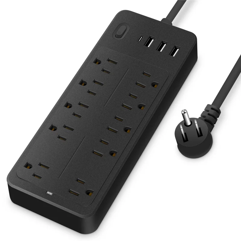 EL-100 Us-stecker Multi-port-steckdosen 10 Wechselstromauslasss + 3 USB + 1 Typ-c-port-desktop-stromstreifen - Schwarz