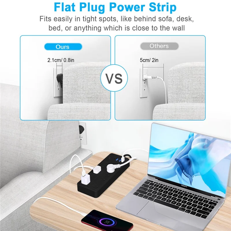 EL-100 Us-stecker Multi-port-steckdosen 10 Wechselstromauslasss + 3 USB + 1 Typ-c-port-desktop-stromstreifen - Schwarz