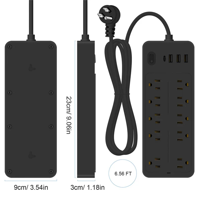 EL-100 Us-stecker Multi-port-steckdosen 10 Wechselstromauslasss + 3 USB + 1 Typ-c-port-desktop-stromstreifen - Schwarz