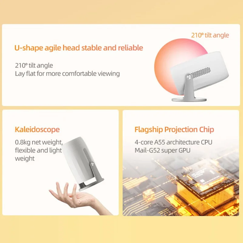 LENOVO Xiaoxin 100M 210 Degree Adjustable 400 ANSI 1080P HD Portable Projector 2+32G ( No Battery ) - UK Plug