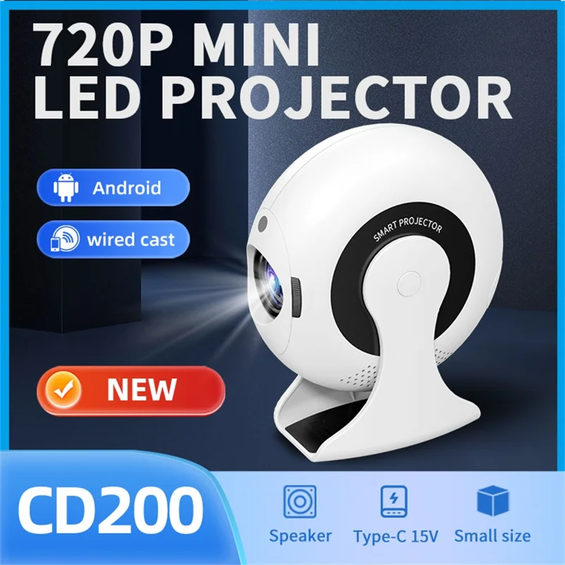 CD200 Android 11.0 Portable Projector 270 Degree Rotation Multifunction LCD Home Theater 1+8GB - EU Plug