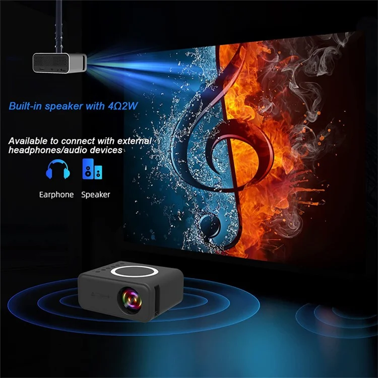 YT300 Mini Projector LED Smart TV Portable Home Theater Rich Interface Low Noise Internal Speaker - White / UK Plug