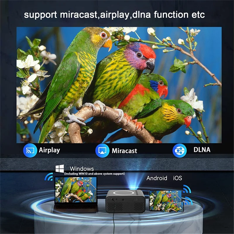 YT300 Mini Projector LED Smart TV Portable Home Theater Rich Interface Low Noise Internal Speaker - White / AU Plug