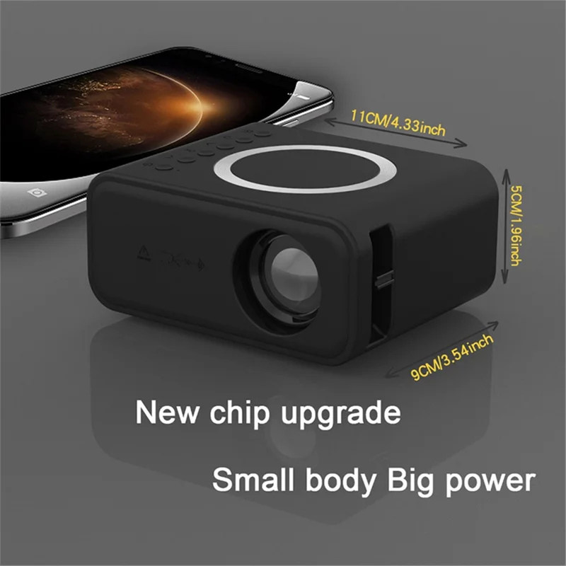 YT300 Mini Projector LED Smart TV Portable Home Theater Rich Interface Low Noise Internal Speaker - Black / UK Plug