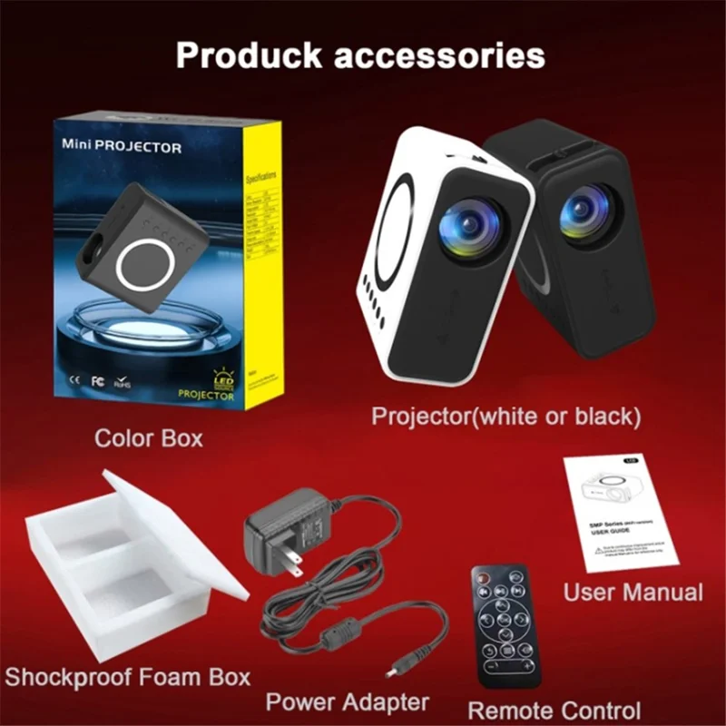 YT300 Mini Projector LED Smart TV Portable Home Theater Rich Interface Low Noise Internal Speaker - Black / UK Plug