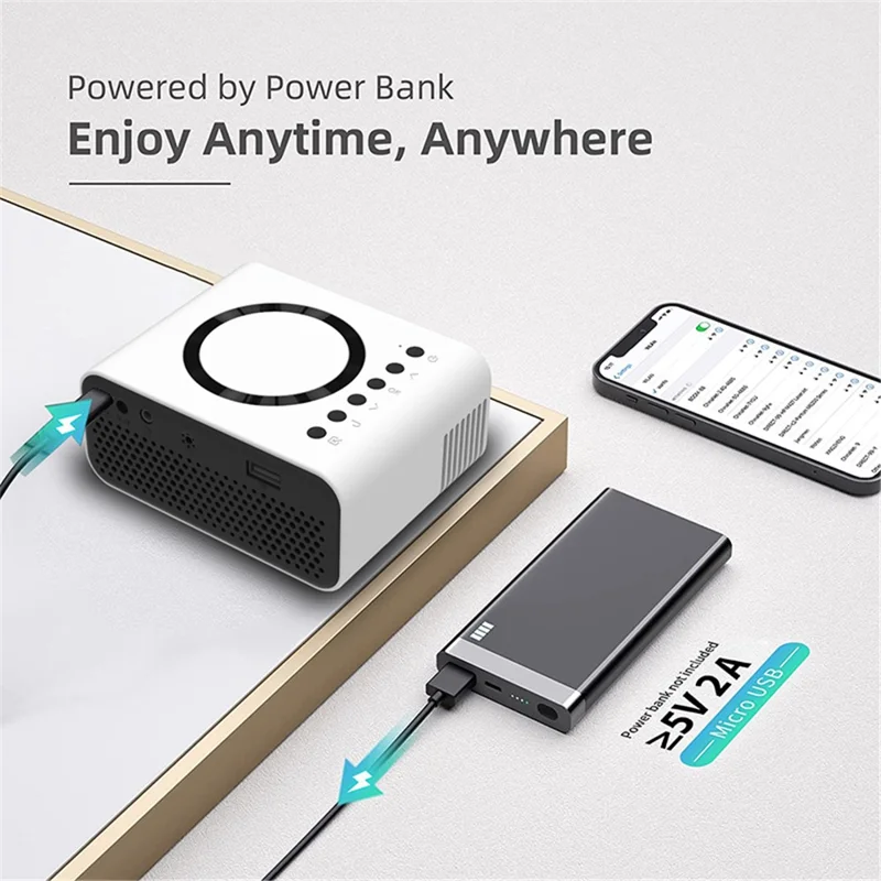 YT300 Mini Projector LED Smart TV Portable Home Theater Rich Interface Low Noise Internal Speaker - Black / UK Plug