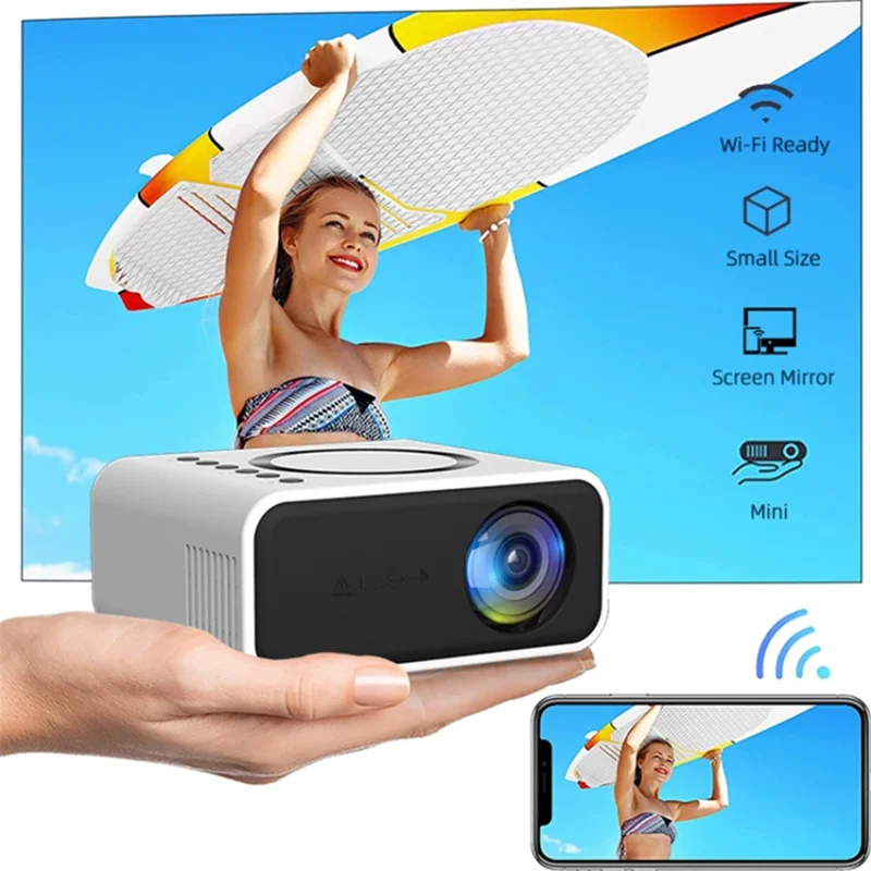 YT300 Mini Projector LED Smart TV Portable Home Theater Rich Interface Low Noise Internal Speaker - Black / UK Plug