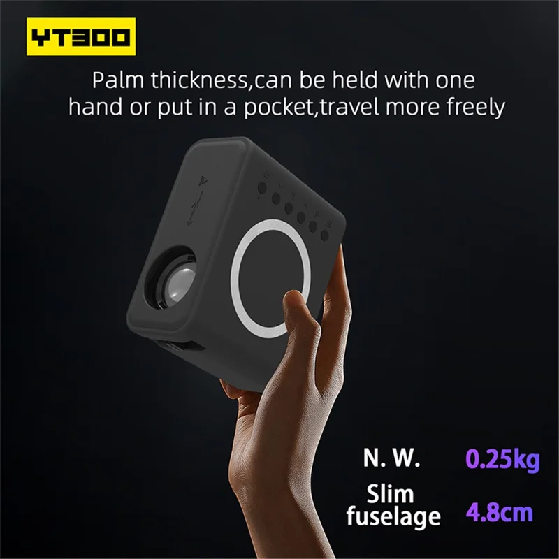 YT300 Mini Projector LED Smart TV Portable Home Theater Rich Interface Low Noise Internal Speaker - Black / UK Plug