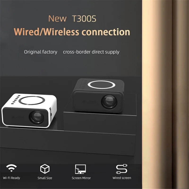 T300S 320x240 24ANSI Lumens LCD Projector Home Theater Mini Projector Support Wired / Wireless Sync Screen - White / EU Plug