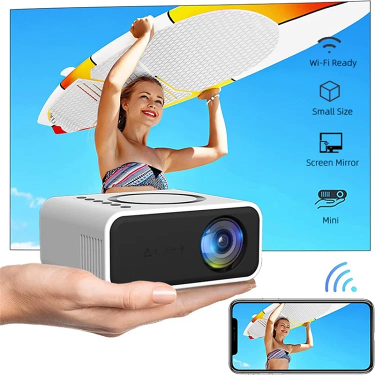 T300S 320x240 24ANSI Lumens LCD Projector Home Theater Mini Projector Support Wired / Wireless Sync Screen - Black / EU Plug
