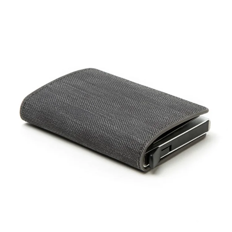 RFID Anti-theft Swiping Business Automatic Magnetic Wallet Denim Metal Wallet Card Box - Grey