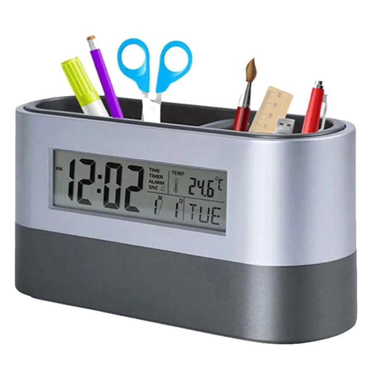 Stifthalter Organizer Mit LCD -bildschirm Uhr Funktion Temperatur Perpetual Kalender Anzeige Countdown Alarm Snooze -modus