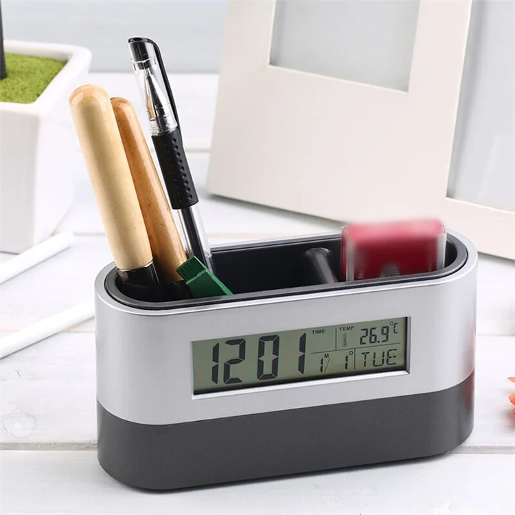 Organizador de Soporte de Bolígrafo Con Función de Reloj de Pantalla LCD Temperatura Del Calendario Perpetuo Pantalla Contabilidad Contabilidad Alarma Modo de Repetición