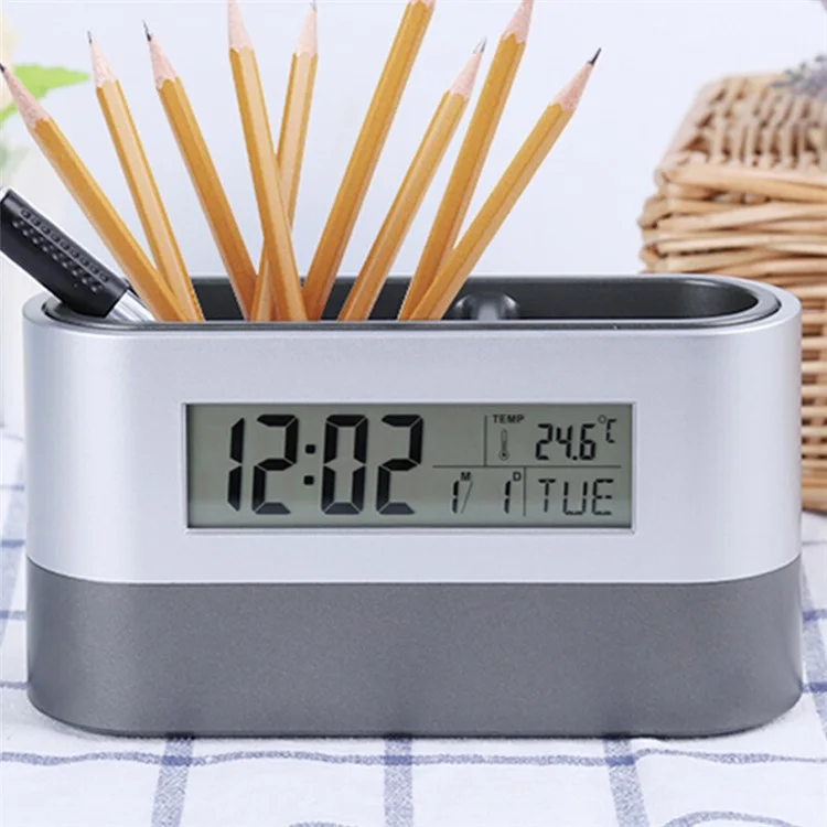 Stifthalter Organizer Mit LCD -bildschirm Uhr Funktion Temperatur Perpetual Kalender Anzeige Countdown Alarm Snooze -modus